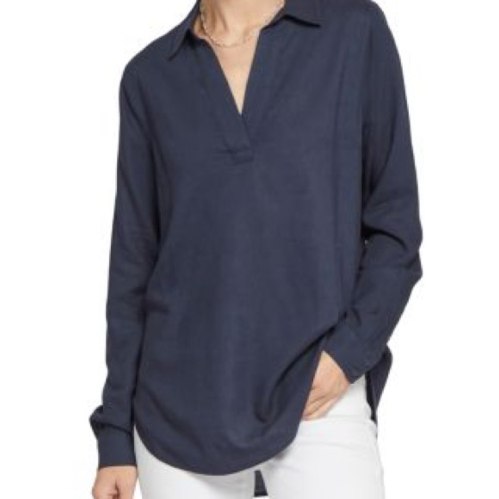 NYDJ Blue Relaxed Fit Long Sleeve Blouse